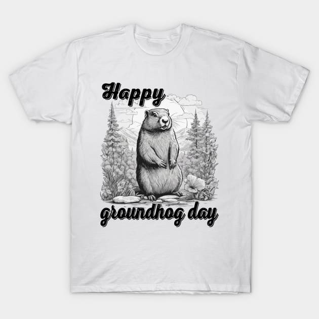 Happy Groundhog Day 2024 Groundhog Lover Funny Woodchuck T-Shirt by JUST PINK